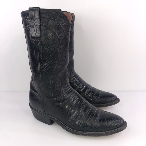 Lucchese Shoes - Lucchese Womens Lizard Skin Pointed Toe Cowboy Boots Black Size 6.5 B